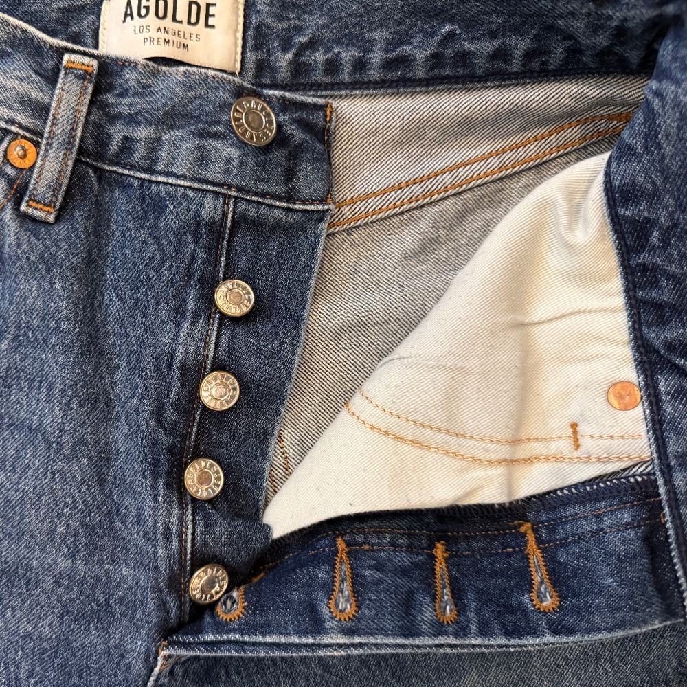 Agolde Straight Leg Jeans in Medium Blue - Picture 7 of 11